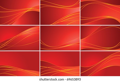 Set of red abstract wave backgrounds