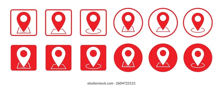 Set of red Address place and Location icon symbol. marker symbol. GPS, pinpoint icon set Vector Illustration.