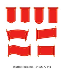 Set of red ancient scrolls. Chinese scroll set. Vector illustration