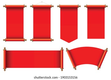 Set of red ancient scrolls vector illustration