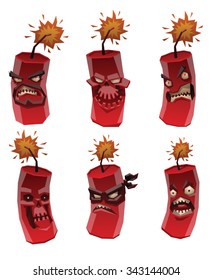 set of red angry bombs what can explode in any moment, vector