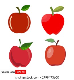 Set the red apple icon in a flat isolated style on the background. For your design, logo. Vector illustration.