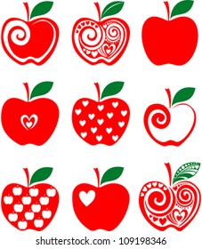 set of red apple icon isolated on white background. Vector illustration