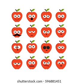 Set of red apples emoticons.