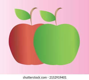 set of red apples and green apples. Whole apple fruit design element with leaves. vector design elements isolated in pastel pink color.