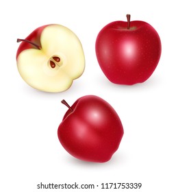 Set of red apples on white background, Ripe apples, vector illustration