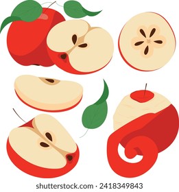 Set of red apples on a white background. Can be used for textile, different font and templates.