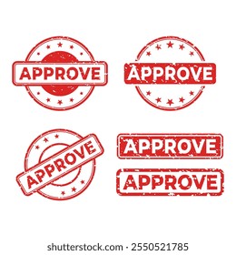  set of Red approve stamp round and square rubber grunge texture collection.vector illustration