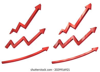 Set of red arrow. 3d UP financial graph isolated on white background. Vector illustration. Eps 10.
