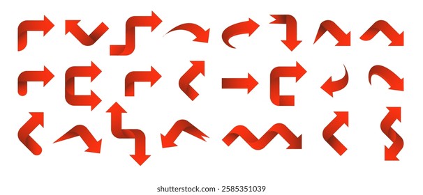 Set red arrow 3D icons pointing up down left right. Vector