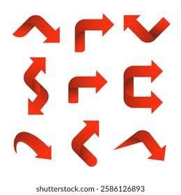 Set red arrow 3D icons pointing up down left right. Vector