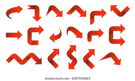 Set red arrow 3D icons pointing up down left right. Vector