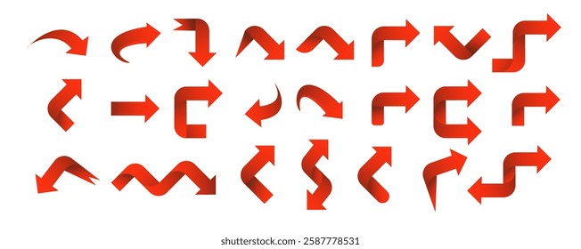 Set red arrow 3D icons pointing up down left right. Vector