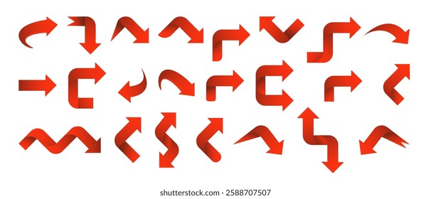 Set red arrow 3D icons pointing up down left right. Vector