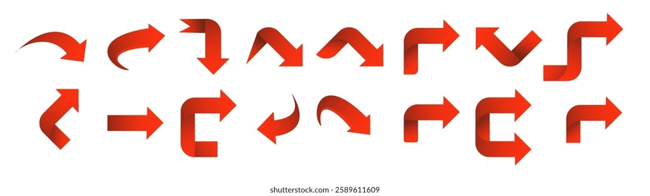 Set red arrow 3D icons pointing up down left right. Vector