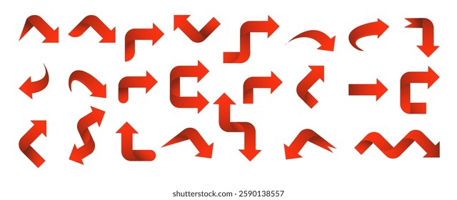 Set red arrow 3D icons pointing up down left right. Vector