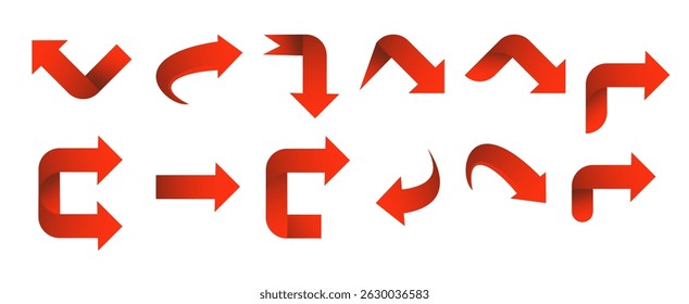 Set red arrow 3D icons pointing up down left right. Vector