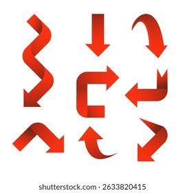 Set red arrow 3D icons pointing up down left right. Vector