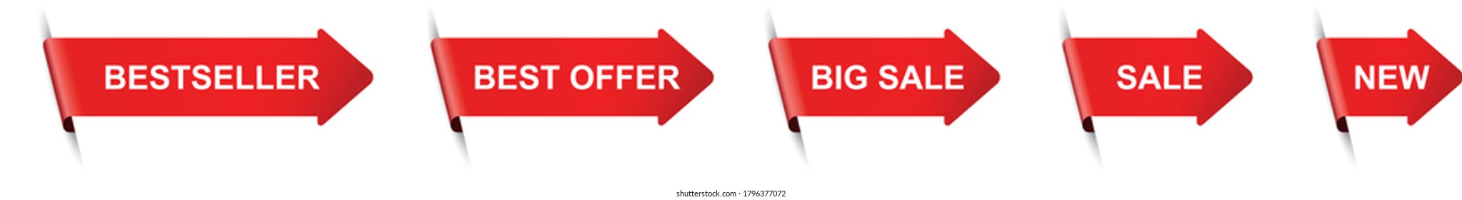 set of red arrow banners with text sale, big sale, new, bestseller, best offer