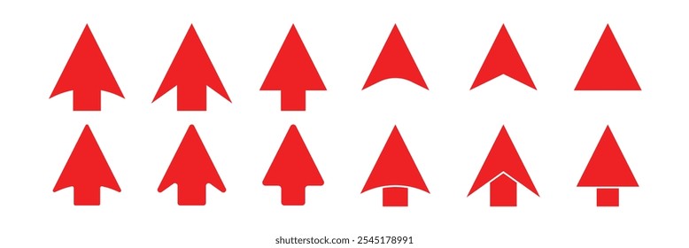 Set of red arrow icons, pointing up, down, left and right icon. Red arrow. 