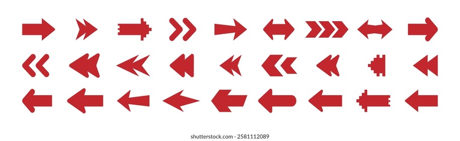 Set of red arrow icons, pointing up, down Arrow icon set. Arrow. Different cursor arrow direction symbols in flat style. You can use it perfectly for your design. Vector eps 10.