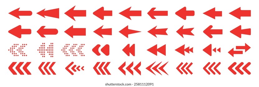 Set of red arrow icons, pointing up, down Arrow icon set. Arrow. Different cursor arrow direction symbols in flat style. You can use it perfectly for your design. Vector eps 10.