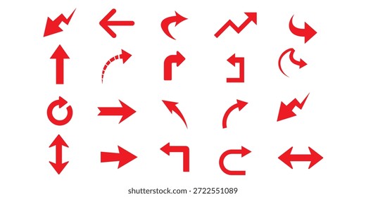 Set of red arrow icons with various directions and styles.