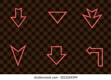 Set of Red arrow light neon effect collection isolated eps vector