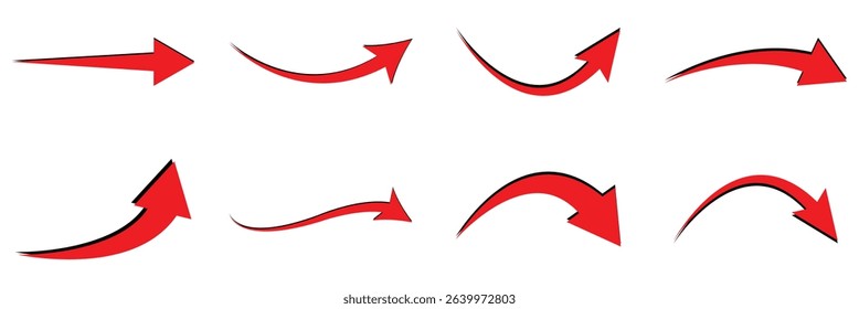 Set of Red Arrow.  Right vector Direction isolated on a white background. vector illustration.