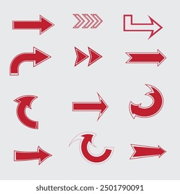 A set of red arrow shaped illustration icons