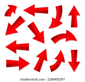 Set of red arrow vectors with different shapes and directions
