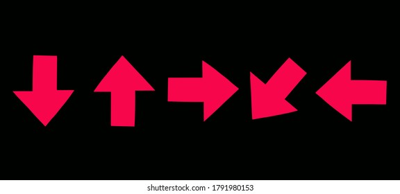 Set of red arrows in different directions on black background for the design of websites, articles, banners and templates.