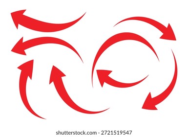 Un conjunto de flechas rojas que forman movimientos circulares sobre un fondo blanco puro, transmitiendo conceptos de procesos de negocio, ciclos o flujos de trabajo en una representación visual simple pero efectiva.