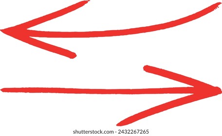 Set of red arrows. Isolated hand drawn red arrows on transparent background. Vector illustration.