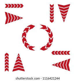 Set of red arrows on white background. Direction indicator. Vector arrow icons.