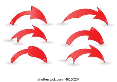 Set of red arrows on a white background