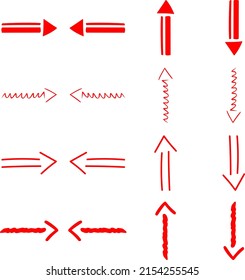 Conjunto de flechas rojas derecha, izquierda, arriba, abajo sobre un fondo blanco