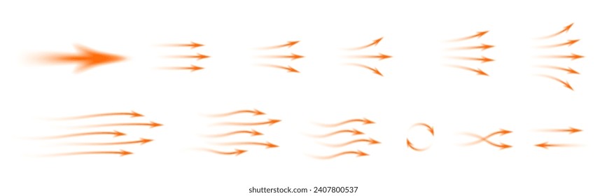 Set of red arrows showing warm air heater direction. Isolated on transparent background element