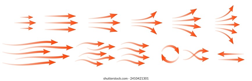 Set of red arrows showing warm air heater direction. Isolated on transparent background element