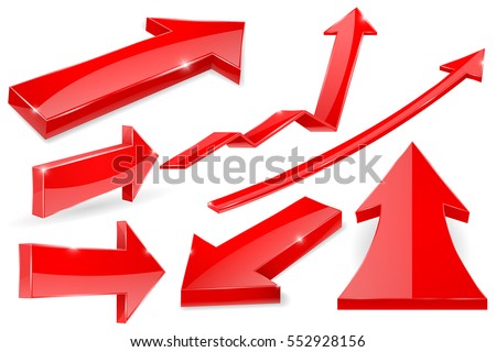 Set of red arrows. Vector 3d illustration isolated on white background.