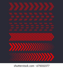 set of red arrows vector linear dots