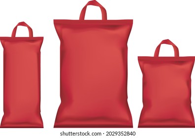 Set of red bag package on a white background.candy bag with handle