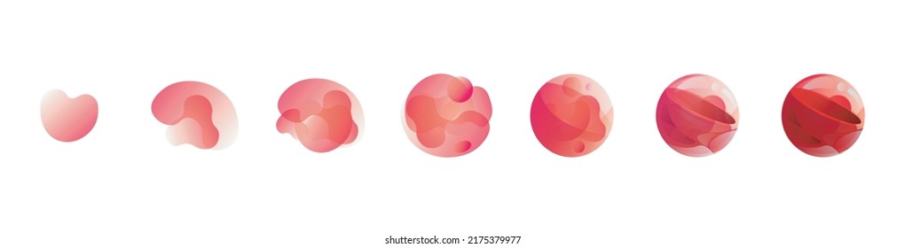 set of red balloons, gradual transformation, creation of the red planet