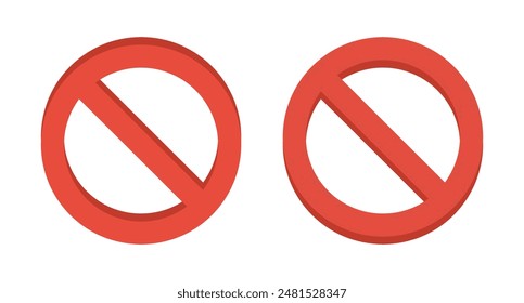 Set or red ban icon. Editable vectors stop prohibitions red icon. No sign, empty no symbol. Red ban symbol 3d style. Red prohibited sign no icon warning or stop symbol safety danger isolated.