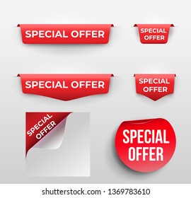 Set of red banner Special Offer. Vector illustration. Isolated on white background.