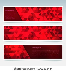 Set of red banner templates with abstract background. Modern vector banners with polygonal background