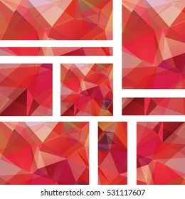 Set of red banner templates with abstract background. Modern vector banners with polygonal background