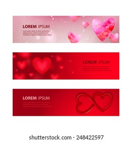 Set of red banners with hearts. Vector backgrounds for Valentine's day.