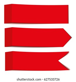 Set of red banners. Ribbons and flag sticker. Vector illustration.