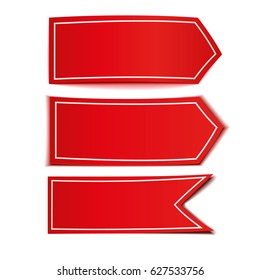 Set of red banners. Ribbons and flag sticker. Vector illustration.